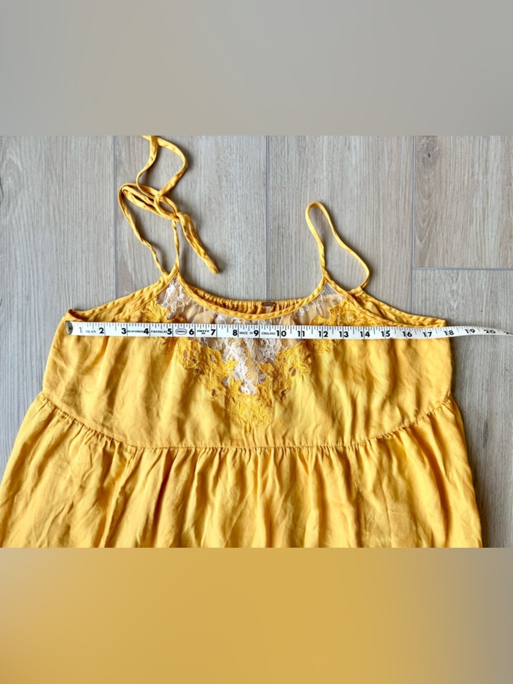 Free People Yellow Lace Trim Tiered Maxi Dress S/P EUC Boho - Picture 11 of 12